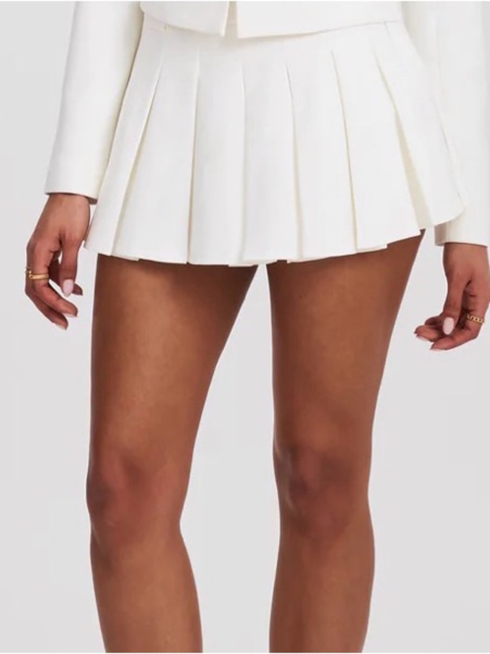 High-Waist Pleated White Skort